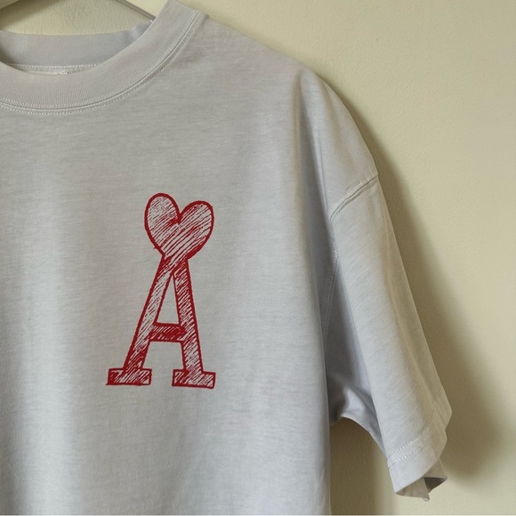 AMI Paris Heart Logo Graphic Tee Kevin Lyons Off White Size L Designer Shirt - Picture 2 of 8